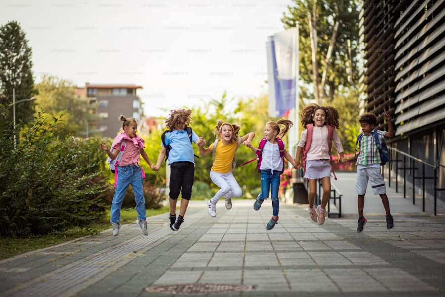 Happy children jumping